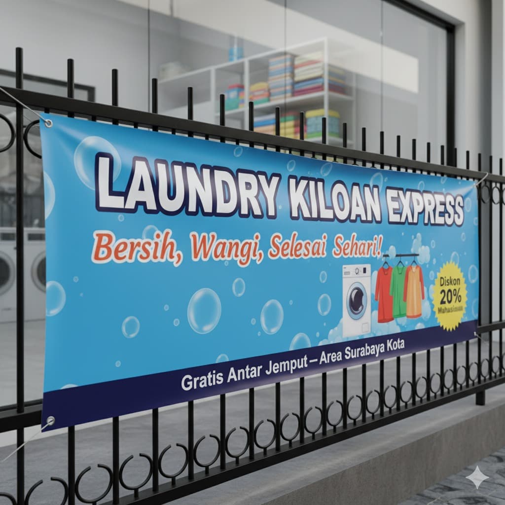 Cetak banner flexiUV Surabaya cepat murah full color tajam